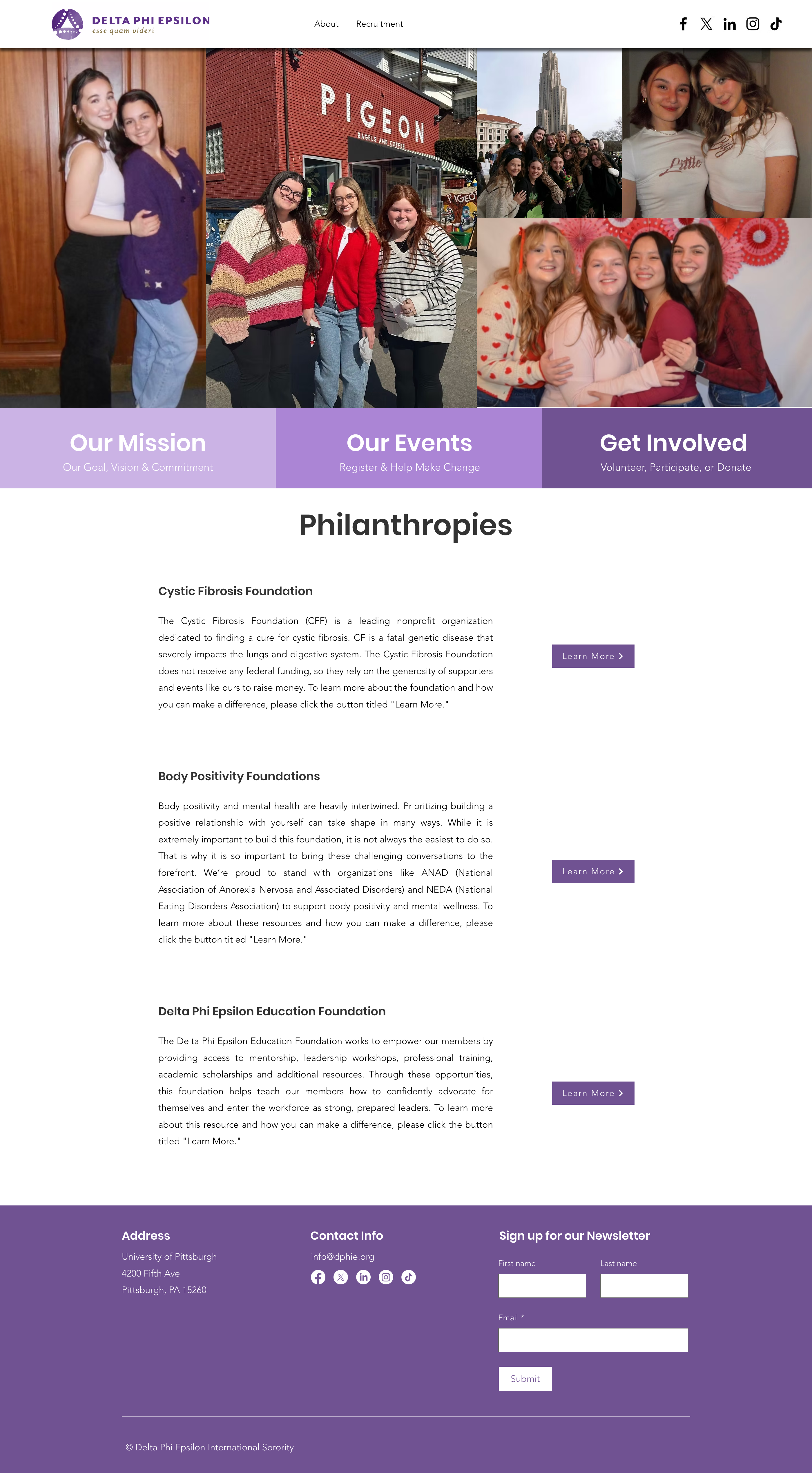 Updated DPhiE Pitt chapter website homepage with refined layout and content