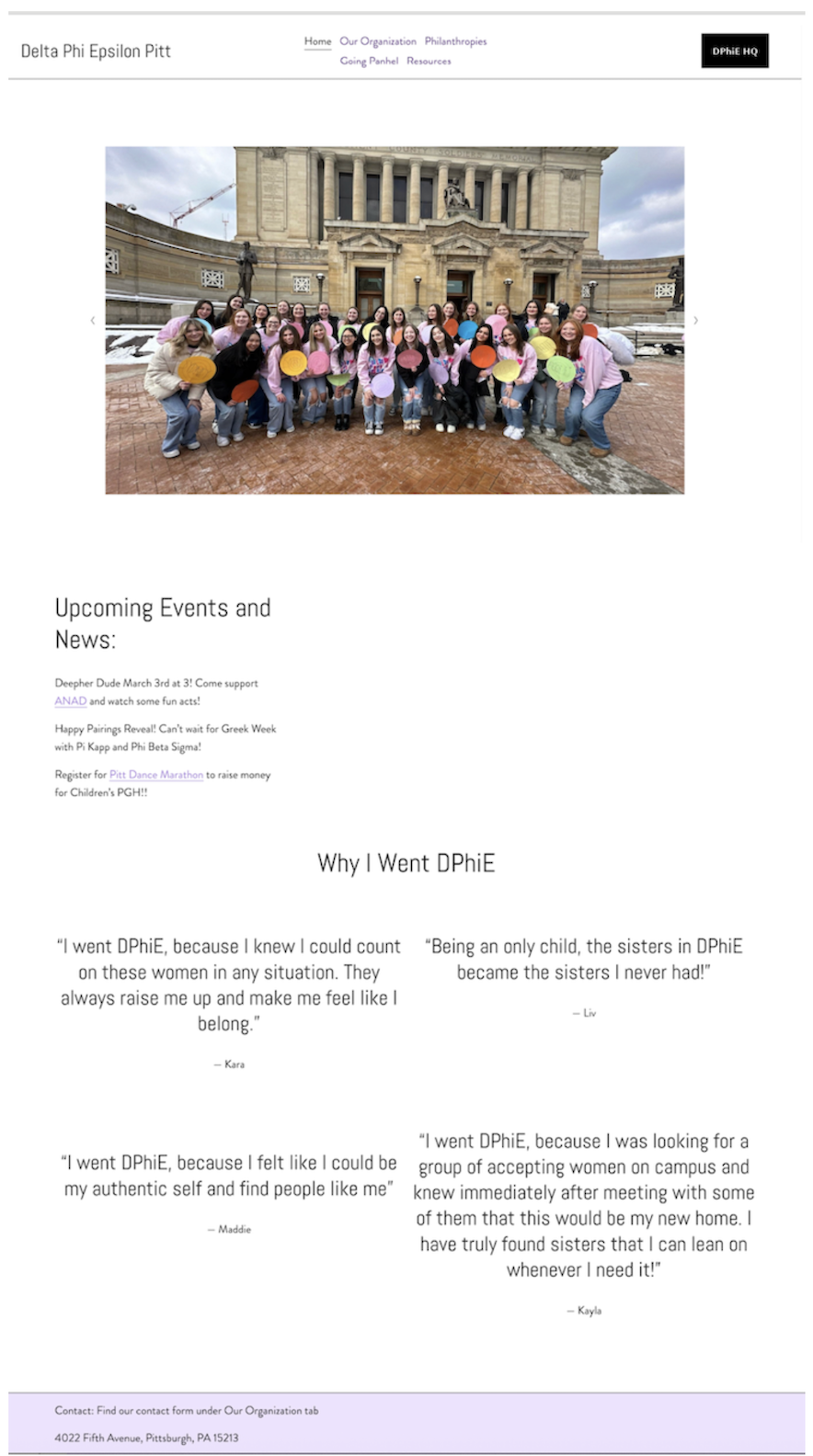 Earlier version of the DPhiE Pitt chapter website homepage