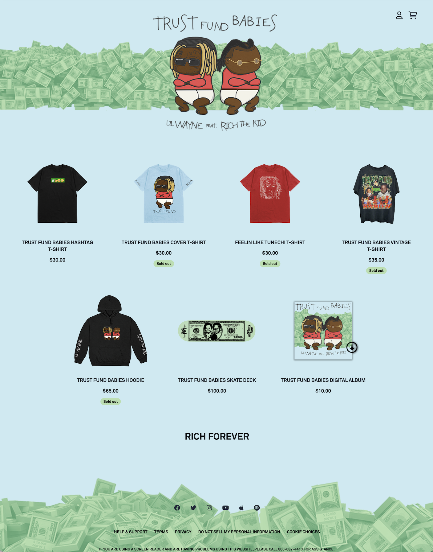 Rich The Kid Shopify storefront – desktop view from internship period