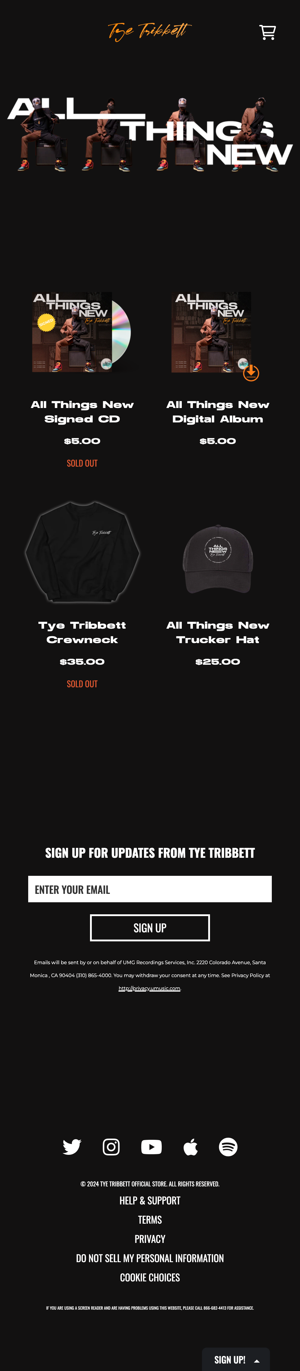 Tye Tribbett Shopify storefront – mobile layout during internship